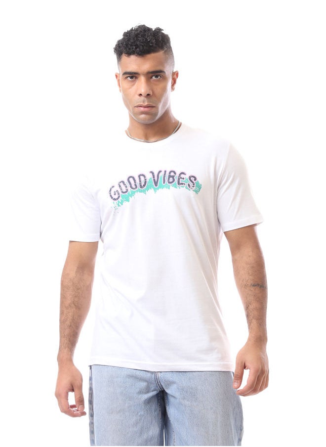 RAVIN - White Cotton Tee With Print "Good Vibes" - Image 1