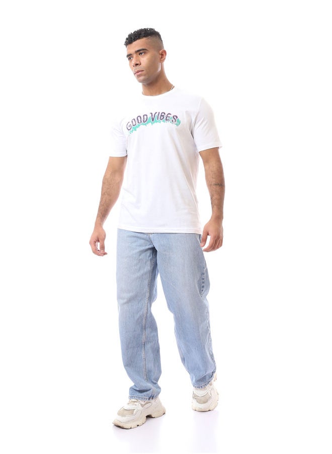RAVIN - White Cotton Tee With Print "Good Vibes" - Image 1