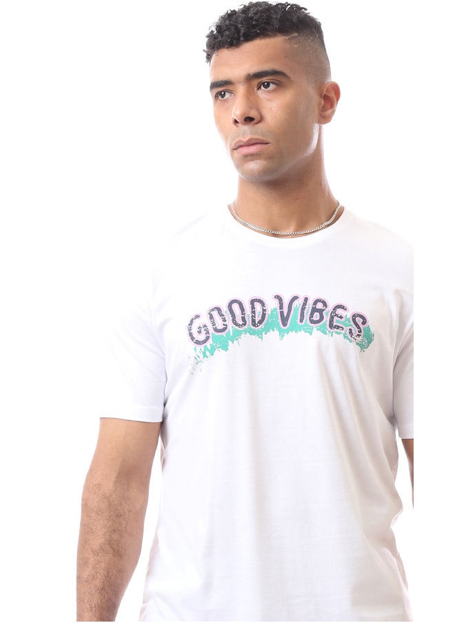RAVIN - White Cotton Tee With Print "Good Vibes" - Image 1