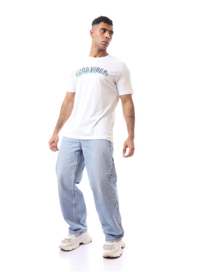 RAVIN - White Cotton Tee With Print "Good Vibes" - Image 1