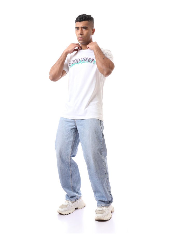 RAVIN - White Cotton Tee With Print "Good Vibes" - Image 1