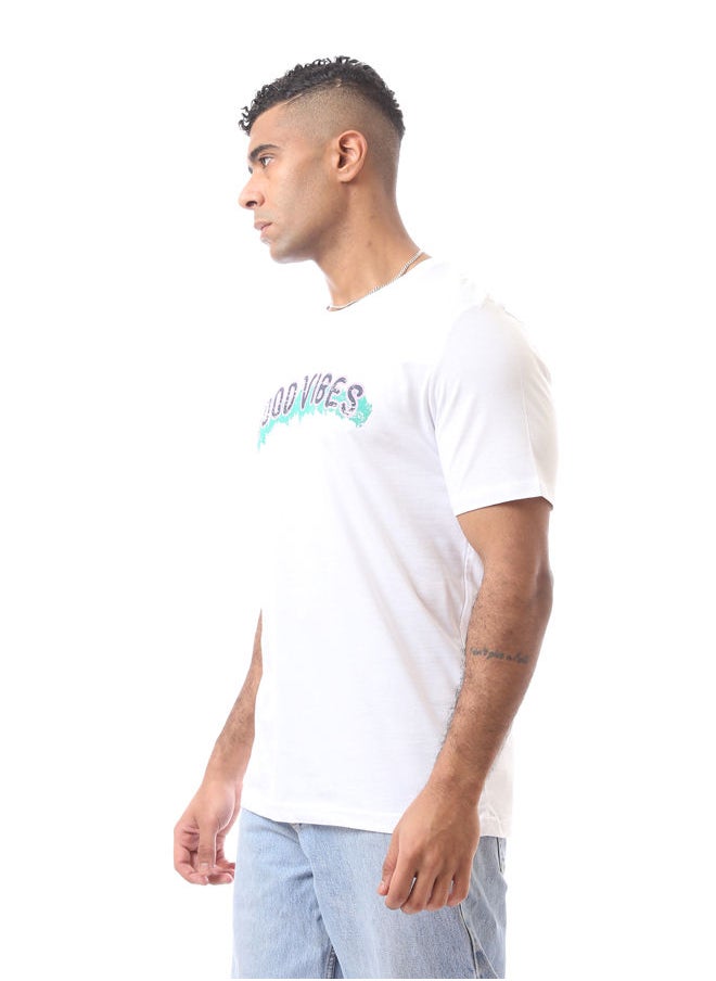 RAVIN - White Cotton Tee With Print "Good Vibes" - Image 1