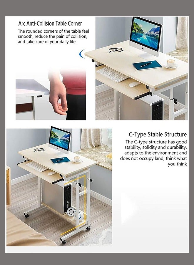 كمبيوتر محمول طاولة عالية قابل للتعديل مع عجلات السرير طاولة البليت طاولة الكمبيوتر المحمول رف السرير طاولة السرير أريكة المستشفى قراءة الطعام المحمولة طاولة جانبية ( أبيض 80 * 45 سم ) - Image 5
