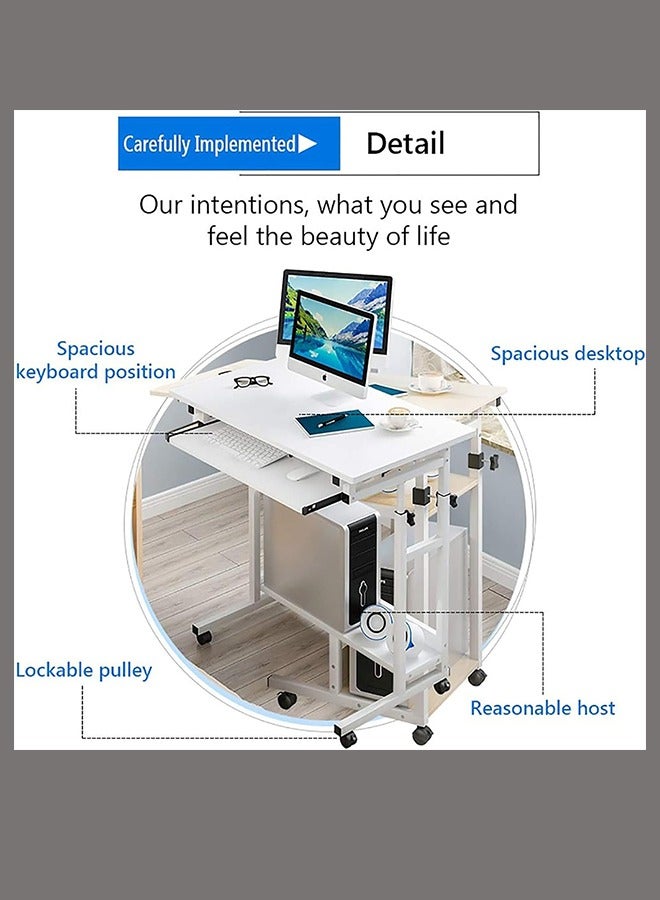 كمبيوتر محمول طاولة عالية قابل للتعديل مع عجلات السرير طاولة البليت طاولة الكمبيوتر المحمول رف السرير طاولة السرير أريكة المستشفى قراءة الطعام المحمولة طاولة جانبية ( أبيض 80 * 45 سم ) - Image 4