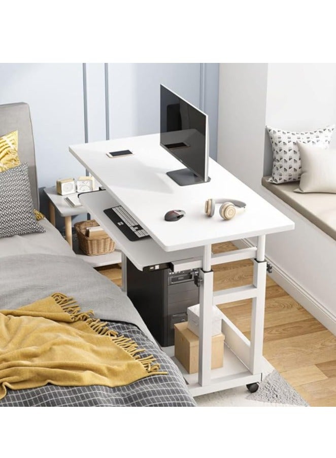كمبيوتر محمول طاولة عالية قابل للتعديل مع عجلات السرير طاولة البليت طاولة الكمبيوتر المحمول رف السرير طاولة السرير أريكة المستشفى قراءة الطعام المحمولة طاولة جانبية ( أبيض 80 * 45 سم ) - Image 1