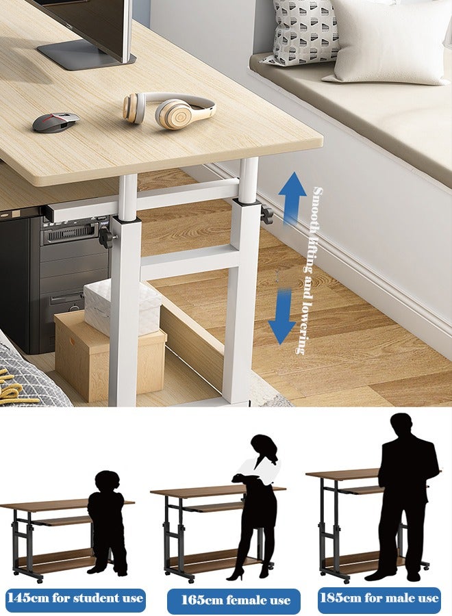 كمبيوتر محمول طاولة عالية قابل للتعديل مع عجلات السرير طاولة البليت طاولة الكمبيوتر المحمول رف السرير طاولة السرير أريكة المستشفى قراءة الطعام المحمولة طاولة جانبية ( أبيض 80 * 45 سم ) - Image 2