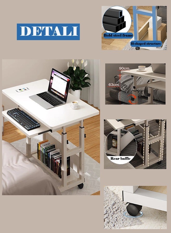 كمبيوتر محمول طاولة عالية قابل للتعديل مع عجلات السرير طاولة البليت طاولة الكمبيوتر المحمول رف السرير طاولة السرير أريكة المستشفى قراءة الطعام المحمولة طاولة جانبية ( أبيض 80 * 45 سم ) - Image 3
