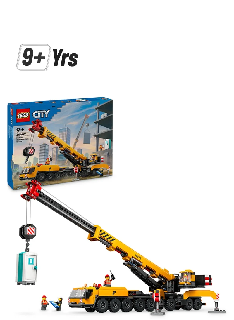 LEGO LEGO City Yellow Mobile Construction Crane Toy, Vehicle Building Set for 9 Plus Year Old Boys and Girls, Long Extendable Boom and 4 Worker Minifigures for Role Play, Ramadan Gift for Kids 60409