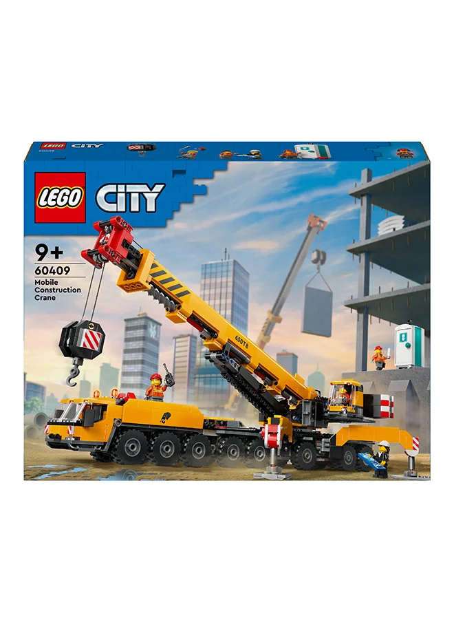 ليغو City Yellow Mobile Construction Crane Toy, Vehicle Building Set for 9 Plus Year Old Boys and Girls, Long Extendable Boom and 4 Worker Minifigures for Role Play, Creative Gift for Kids 60409 (1116 pieces)