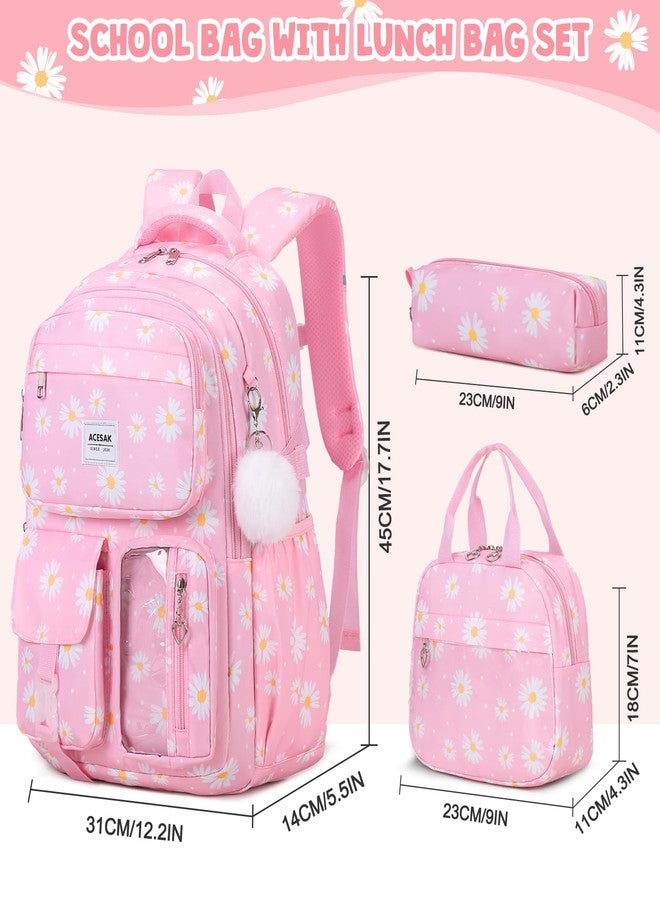 ACESAK Backpack with lunch bag, Pink Daisy, Large, Backpack - Image 2