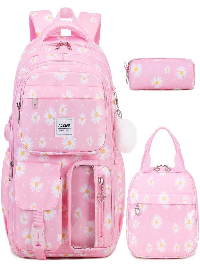 ACESAK Backpack with lunch bag, Pink Daisy, Large, Backpack - Image 1