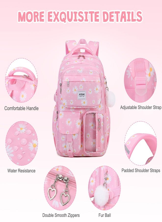 ACESAK Backpack with lunch bag, Pink Daisy, Large, Backpack - Image 4