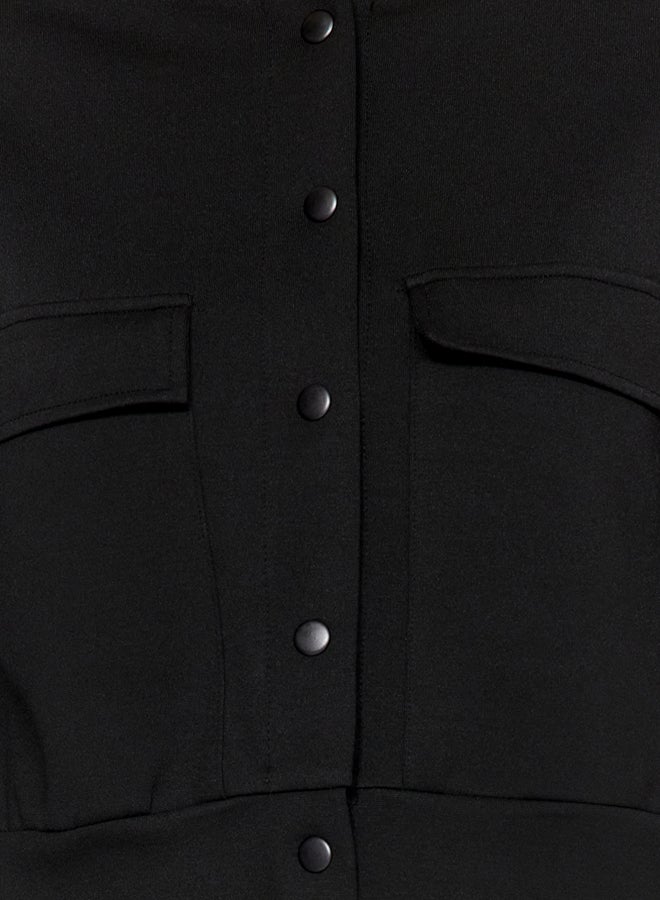 trendyol Black Padded Buttoned Stand Collar Interlock Crop Jacket TWOAW24CE00082 - Image 4