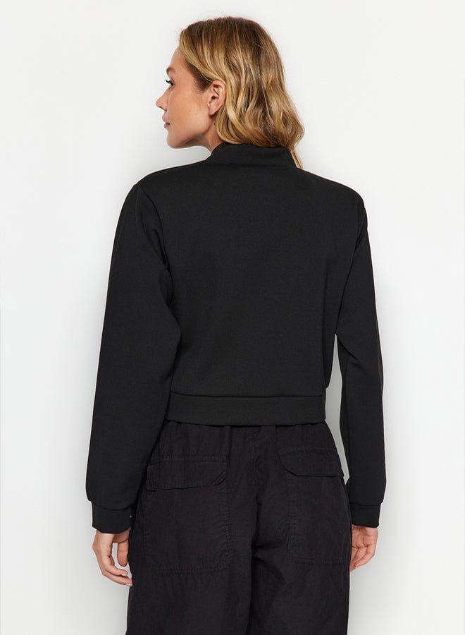 trendyol Black Padded Buttoned Stand Collar Interlock Crop Jacket TWOAW24CE00082 - Image 5