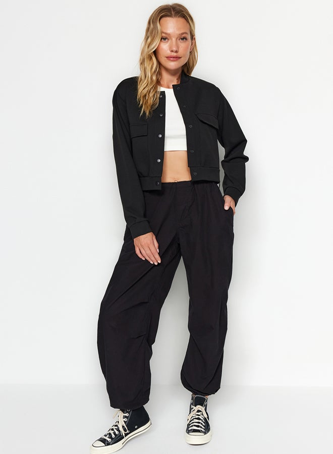 trendyol Black Padded Buttoned Stand Collar Interlock Crop Jacket TWOAW24CE00082 - Image 3