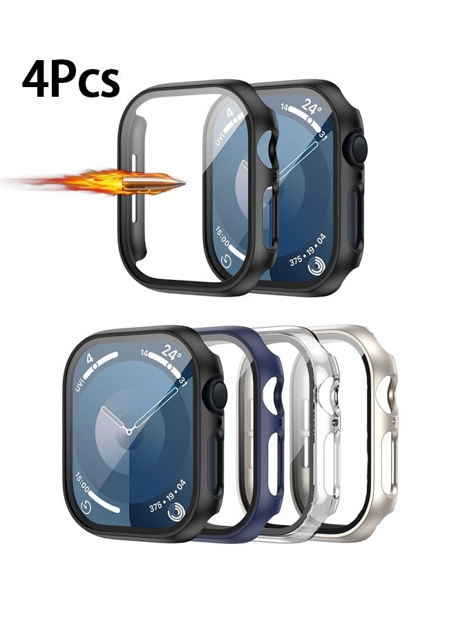 بولوز 4 حزم لـ Apple Watch Series 10 46mm مع واقي شاشة من الزجاج المقوى، واقي رفيع يغطي كامل الجهاز، حافظة واقية صلبة من البولي كربونات، غطاء فائق النحافة عالي الدقة لـ iWatch 10 46mm، إكسسوارات - Image 1