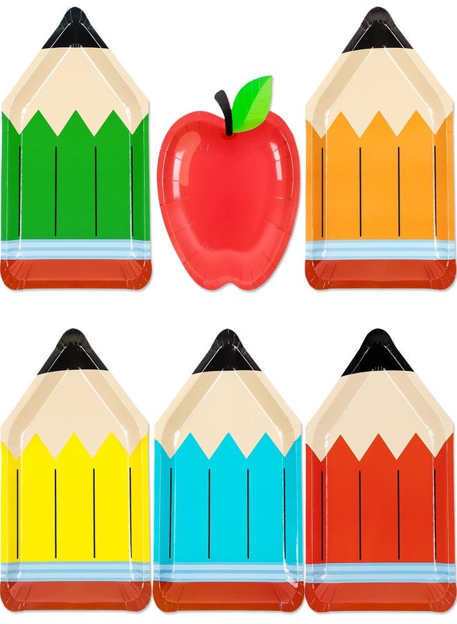 Geefuun 50Pcs Back to School Paper Food Plates Decorations - Pencil & Apple-Shaped Disposable Dessert Snack Serving Trays for Welcome First Day of School Party Supplies - Image 1
