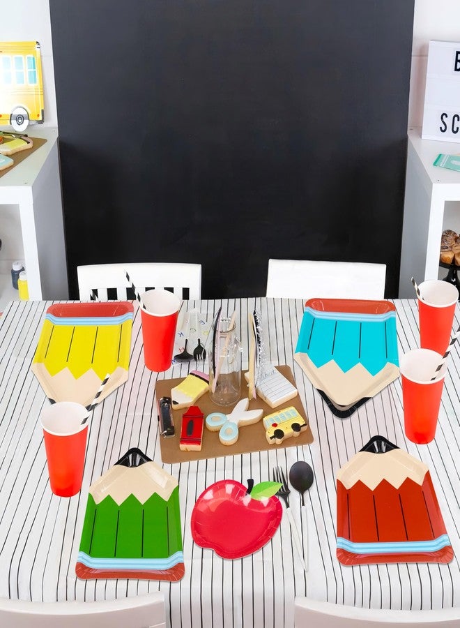 Geefuun 50Pcs Back to School Paper Food Plates Decorations - Pencil & Apple-Shaped Disposable Dessert Snack Serving Trays for Welcome First Day of School Party Supplies - Image 5