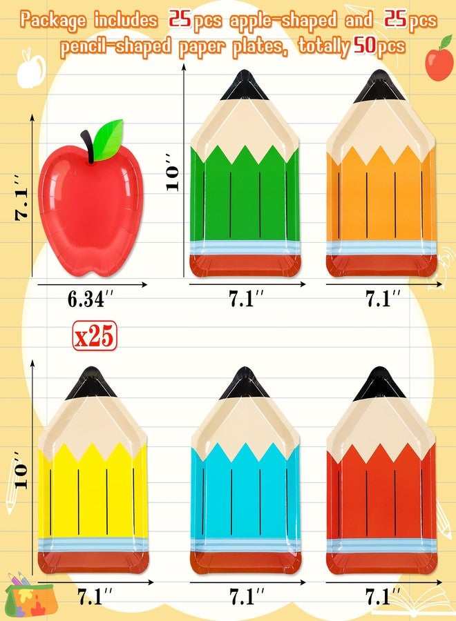 Geefuun 50Pcs Back to School Paper Food Plates Decorations - Pencil & Apple-Shaped Disposable Dessert Snack Serving Trays for Welcome First Day of School Party Supplies - Image 3
