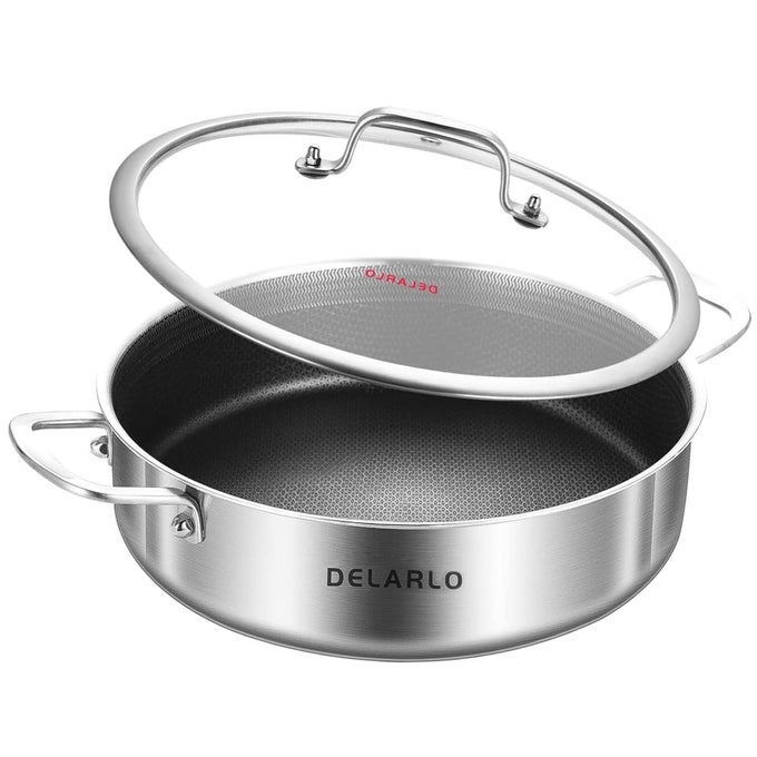 TRIPLY STAINLESS STEEL 7QT SAUTE PAN 12 INCH DEEP FRYING PAN WITH LID NONSTICK INDUCTION COMPATIBLE CHEF COOKING PAN