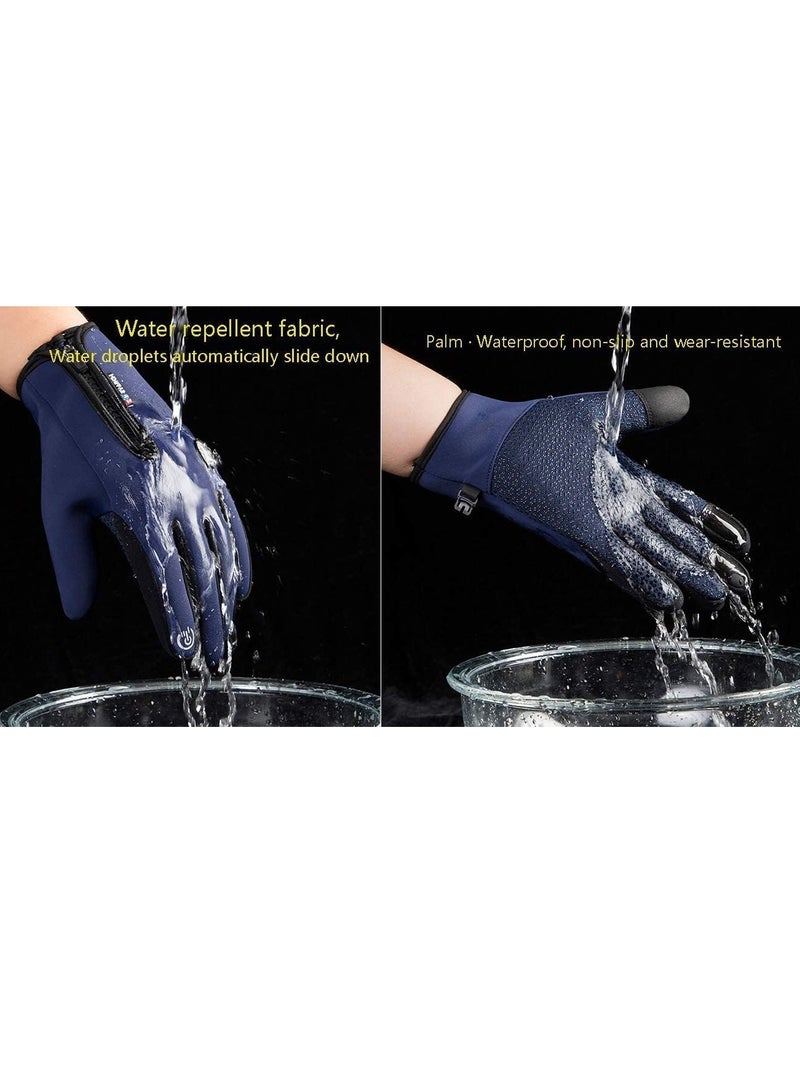 Winter Warm Gloves, Men Women Cycling, Skiing, Windproof and Waterproof PU Leather Touchscreen Cold Weather Driving Gloves (Blue) - Image 3