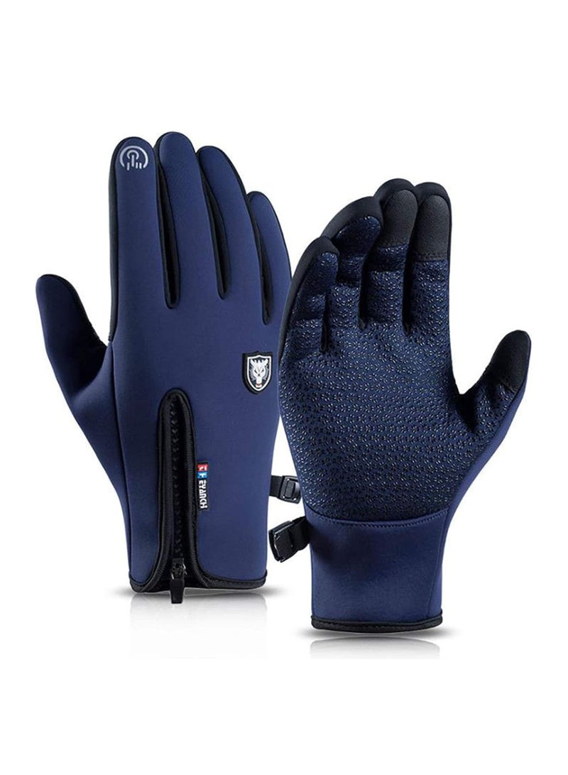 Winter Warm Gloves, Men Women Cycling, Skiing, Windproof and Waterproof PU Leather Touchscreen Cold Weather Driving Gloves (Blue) - Image 1