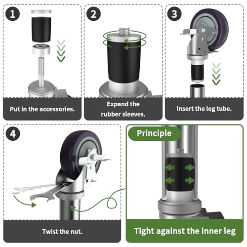OK5STAR 4 inch Prep Table Casters Set of 4 for Commercial Kitchen Prep Tables, Expanding Stem Caster Wheels for Table Legs All with Brake Fit 1-1/2" and 1-5/8" Inner Diameter Leg Tube Adapter Caster - Image 4