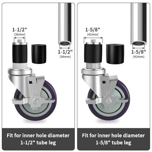 OK5STAR 4 inch Prep Table Casters Set of 4 for Commercial Kitchen Prep Tables, Expanding Stem Caster Wheels for Table Legs All with Brake Fit 1-1/2" and 1-5/8" Inner Diameter Leg Tube Adapter Caster - Image 3