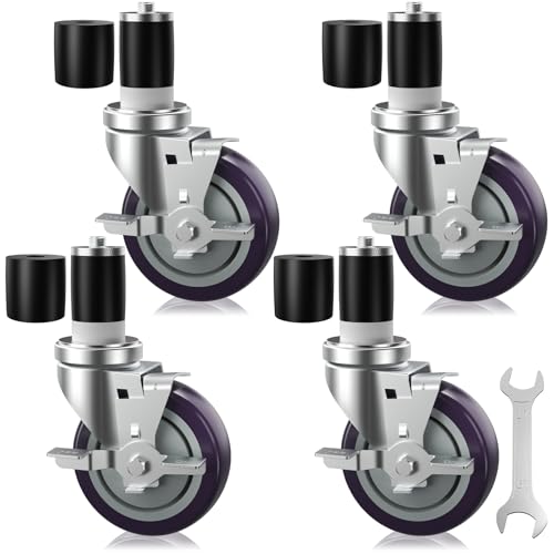 OK5STAR 4 inch Prep Table Casters Set of 4 for Commercial Kitchen Prep Tables, Expanding Stem Caster Wheels for Table Legs All with Brake Fit 1-1/2" and 1-5/8" Inner Diameter Leg Tube Adapter Caster - Image 1