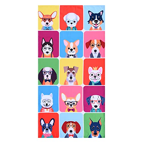 LIVILAN Dog Beach Towel Playful Pups Design Soft QuickDry Microfiber SandFree 30 x 60 Oversized for Pool Bath Swim Ideal for Women Girls Kids Perfect Home Decor  Gift