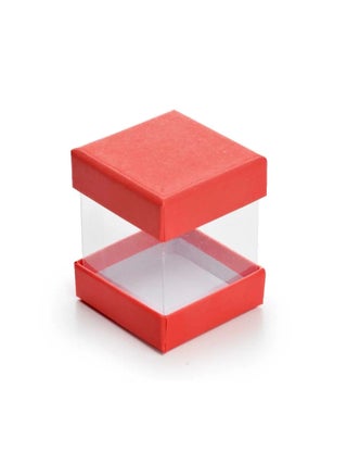 A set of (12) transparent distribution boxes with a red cardboard lid and base - pzsku/Z93AB95CA0C6311D0AA6CZ/45/_/1716528837/06370599-b4d8-437d-86b6-0ac36d57d9b0