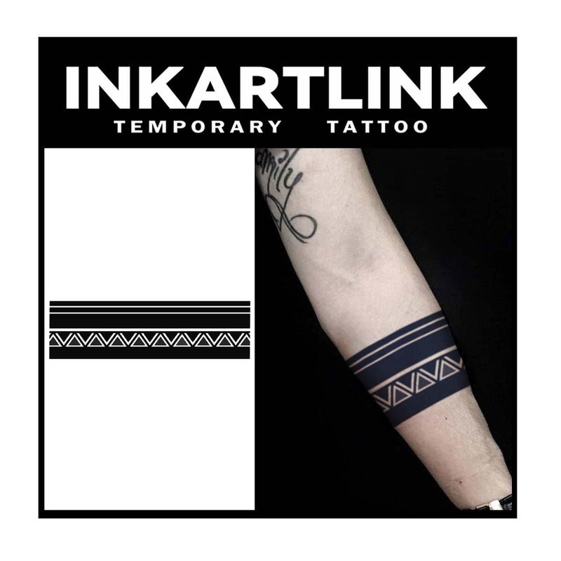 INKARTLINK Tattoo Tech 2 Sheets Large Semi Permanent Tattoo Adult Art Design Temporary Tattoos Lasts 12 Weeks Waterproof Realistic Look No Adhesive No Reflection Maya Armlet Design