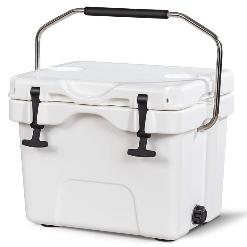 COSTWAY 16 Quart Camping Cooler, Insulated Ice Chest Box with Heavy Duty Handle and 2 Cup Holders, 3-5 Days Ice Retention, Portable Leakproof Hard Cooler for Camping, Fishing, Picnic, Outdoor (White) - Image 1