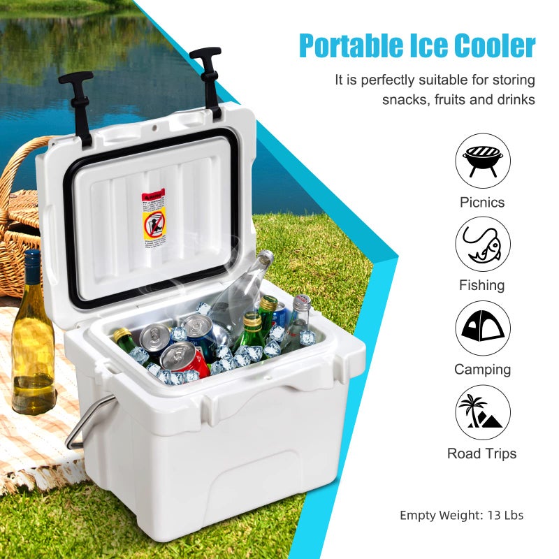 COSTWAY 16 Quart Camping Cooler, Insulated Ice Chest Box with Heavy Duty Handle and 2 Cup Holders, 3-5 Days Ice Retention, Portable Leakproof Hard Cooler for Camping, Fishing, Picnic, Outdoor (White) - Image 5