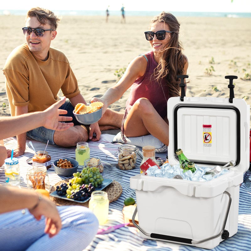 COSTWAY 16 Quart Camping Cooler, Insulated Ice Chest Box with Heavy Duty Handle and 2 Cup Holders, 3-5 Days Ice Retention, Portable Leakproof Hard Cooler for Camping, Fishing, Picnic, Outdoor (White) - Image 2