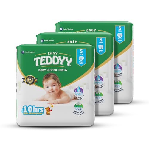 TEDDYY Easy Baby M Size Diaper Pant Style | 234 Count (Medium) | 4– 8 kgs (Pack of 3) | Long Protection Hours | Anti-Bacterial | Airy Breathable Fit | Rapid Soaker Channels with Wetness Indicator - Image 1