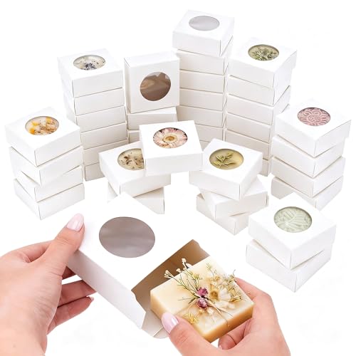 Chinco 30 Pcs Square Soap Boxes for Homemade Soaps Candle 3 x 3 x 1.2 Inch Soap Boxes with Clear Window Small Gift Wrapping Box for Soaps Packaging Bakery Cookies Candy Party Favor Supplies - Image 1