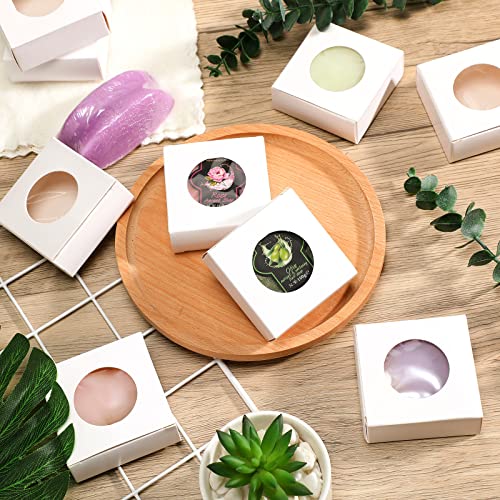 Chinco 30 Pcs Square Soap Boxes for Homemade Soaps Candle 3 x 3 x 1.2 Inch Soap Boxes with Clear Window Small Gift Wrapping Box for Soaps Packaging Bakery Cookies Candy Party Favor Supplies - Image 4