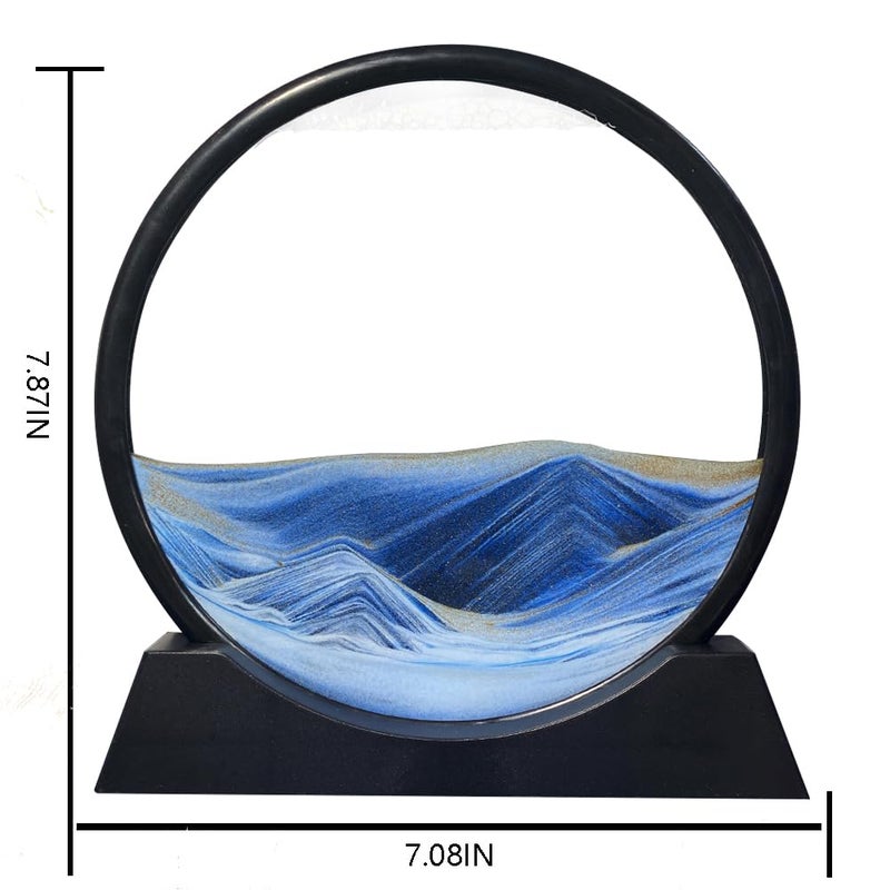 Aoderun Moving Sand Art Picture Round Glass 3D Deep Sea Sandscape in Motion Display Flowing Sand Frame Relaxing Desktop Home Office Work Decor (7", Blue) - Image 4