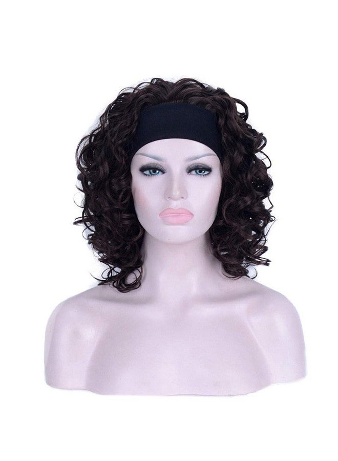 Aimole 16 Inches Short Curly Hair Wigs Women'S Wig 3 4 Half Wig With Black Headband (6 Chestnut Brown) - Image 1