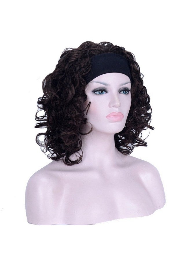 Aimole 16 Inches Short Curly Hair Wigs Women'S Wig 3 4 Half Wig With Black Headband (6 Chestnut Brown) - Image 2