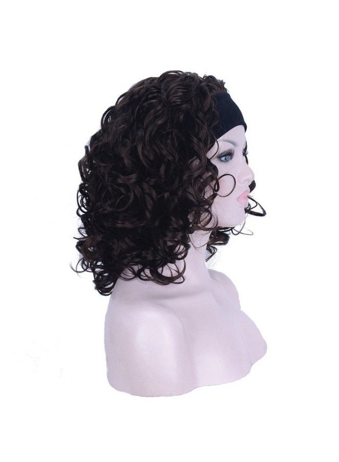 Aimole 16 Inches Short Curly Hair Wigs Women'S Wig 3 4 Half Wig With Black Headband (6 Chestnut Brown) - Image 3