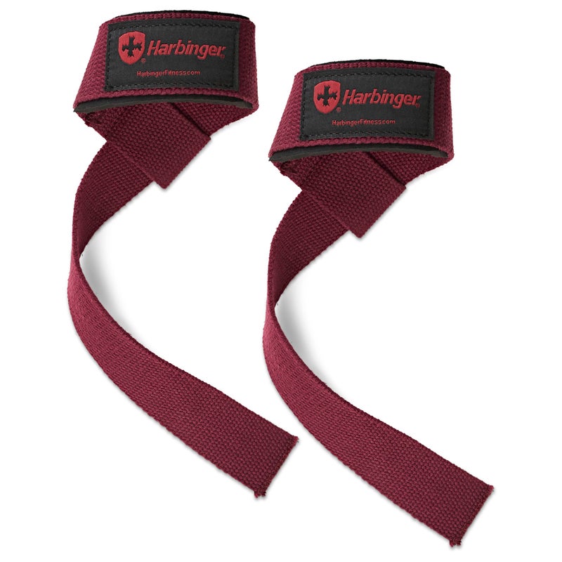 Harbinger Padded Cotton Lifting Straps with NeoTek Cushioned Wrist (Pair), Merlot - Image 1