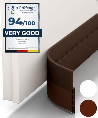 Vellure door draft stoppers for bottom of door NEW premium door sweep door seal strip save energy installs quickly and easily door weather stripping ideal for keeping out cold 1x39 brown
