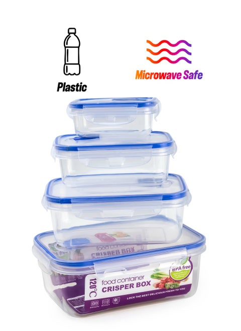4 pieces crisper box food container - Clear/Blue