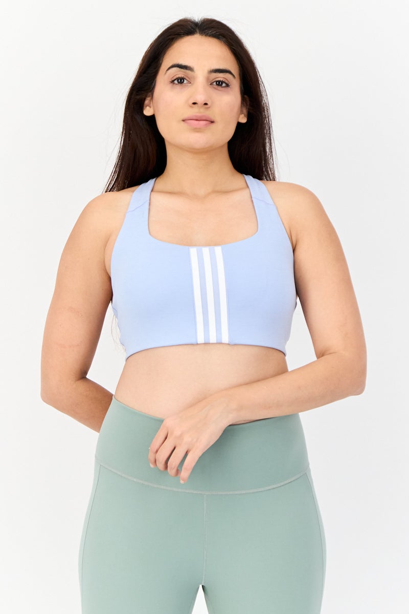 Adidas Women Brand Loge Padded Sports Bra, Light Blue - Image 1