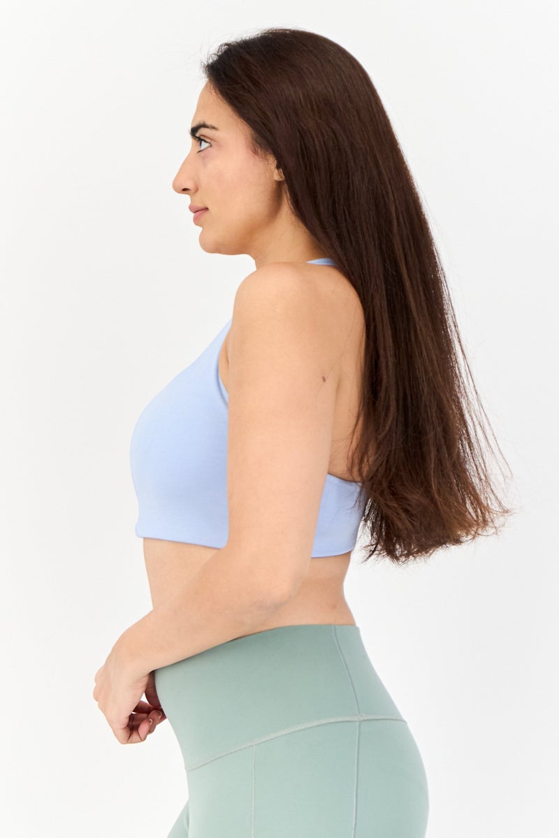 Adidas Women Brand Loge Padded Sports Bra, Light Blue - Image 4
