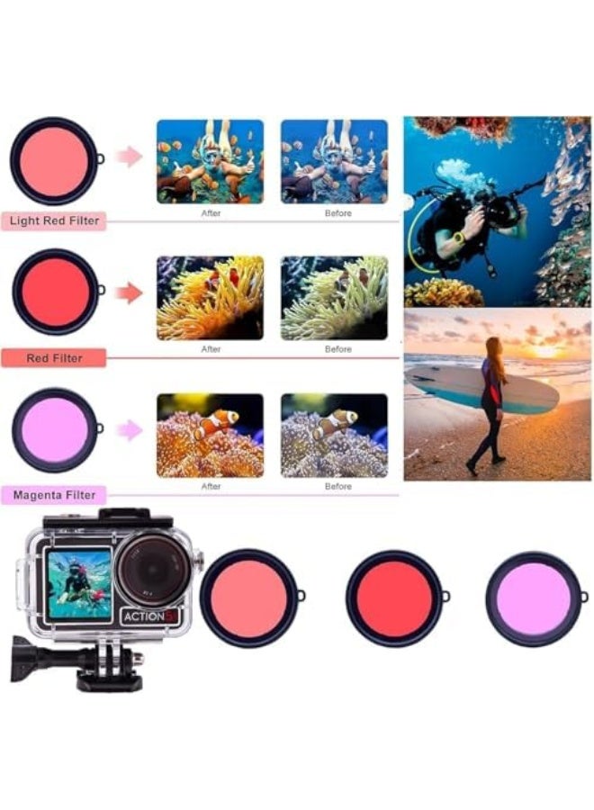 Waterproof Case for DJI Osmo Action 5 Pro / 4/3, 3 Pack Dive Filters, 196FT / 60M Underwater Protective Housing Dive Kit, Professional Action Camera Dive Accessory - Image 5