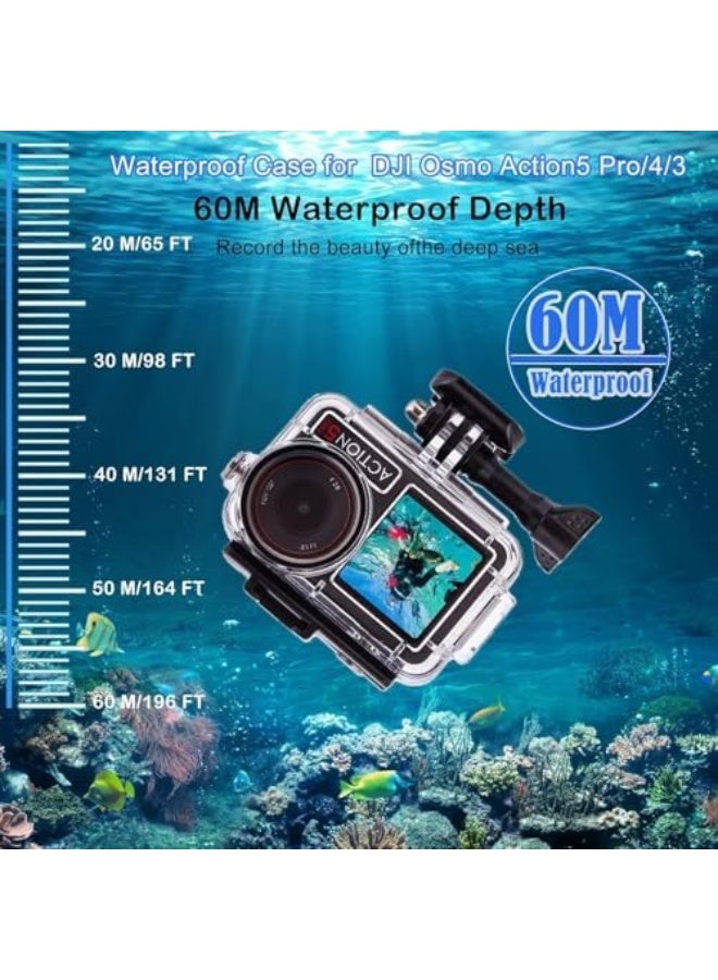 Waterproof Case for DJI Osmo Action 5 Pro / 4/3, 3 Pack Dive Filters, 196FT / 60M Underwater Protective Housing Dive Kit, Professional Action Camera Dive Accessory - Image 2