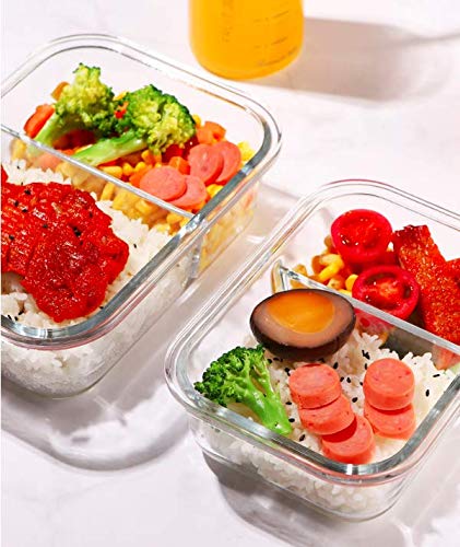 HOMIES INTERNATIONAL HOMIES INTERNATIONAL Glass 2 Compartment Rectangular Storage/Serving Bowl Set Lunch Tiffin Box with Clamp Plastic Lid (1000ML Each) - Set of 2 Piece  - Image 4